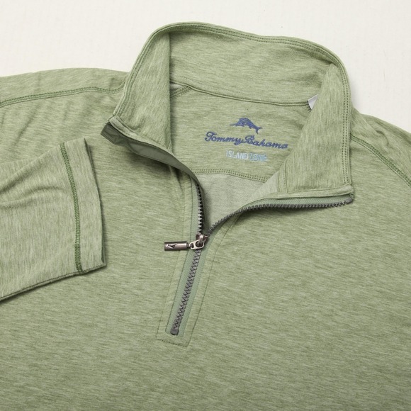 Tommy Bahama Sweater Mens Medium Green Island Zone Quarter Zip Pullover Top - Picture 1 of 12